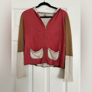 American Rag Colorblock Zip Hoodie in Red, Brown & Cream